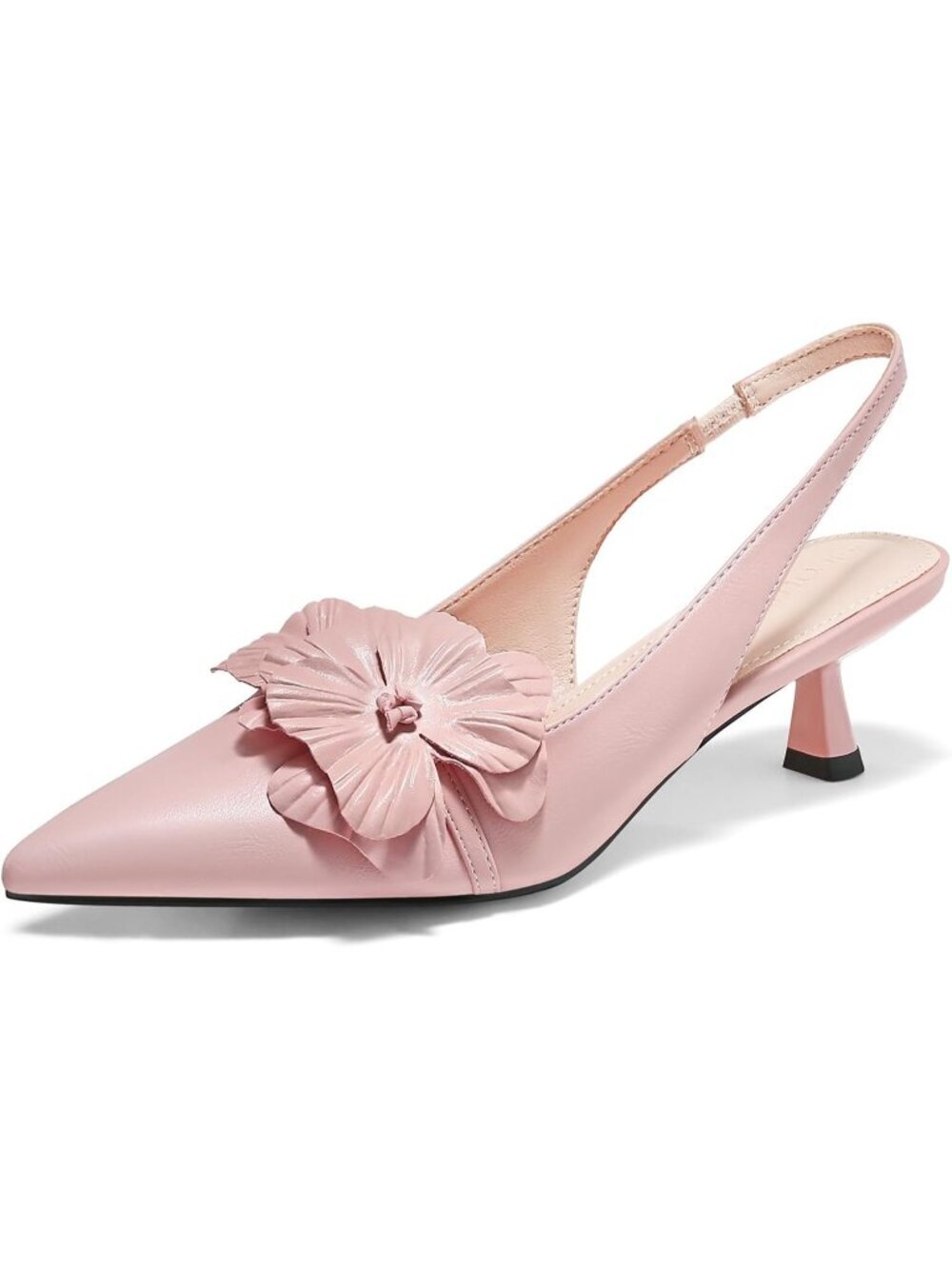 Women's Pink Flower Closed Pointed Toe Slingback Kitten Heel Wedding Pumps Shoes